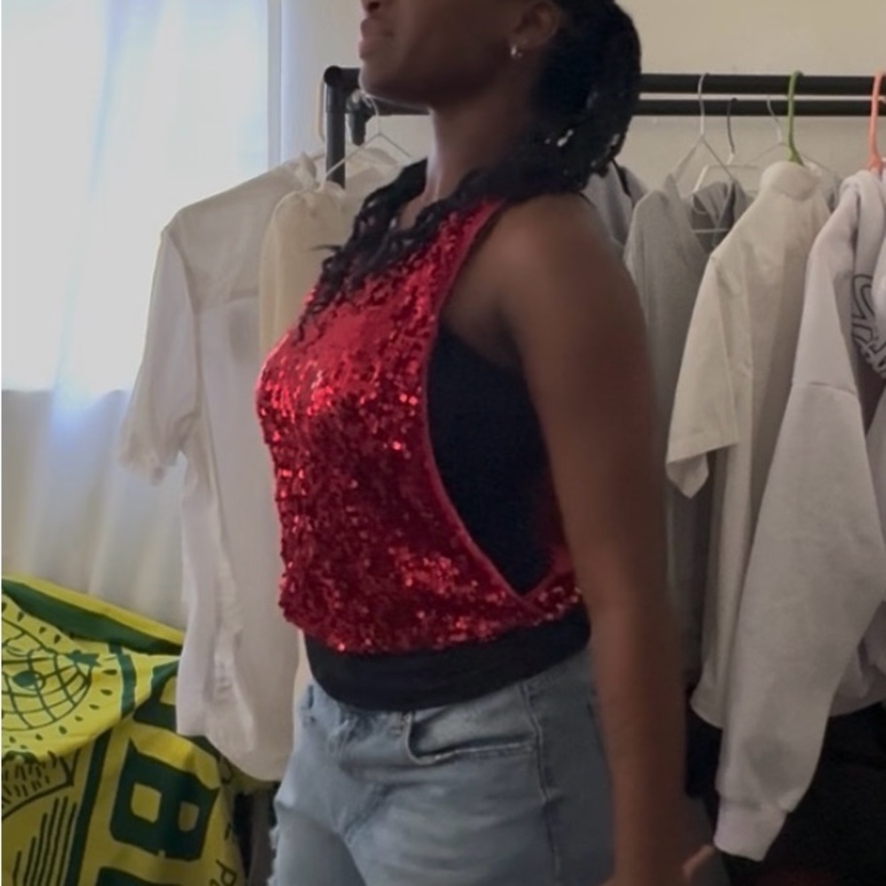 Sequin Red Sleeveless Top Dance sparkle tank